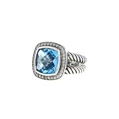 Sortija David Yurman Albion en plata,  diamantes y topacio azul