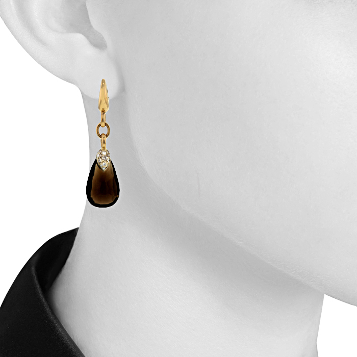 Pomellato Pin Up pendants earrings in yellow gold,  diamonds and smoked quartz
