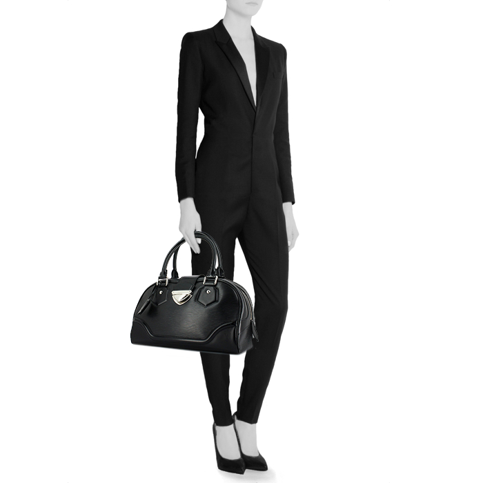 Louis Vuitton Bowling handbag in black epi leather - Detail D1