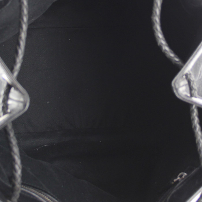 Shopping bag in tela monogram nera e pelle nera - Detail D2