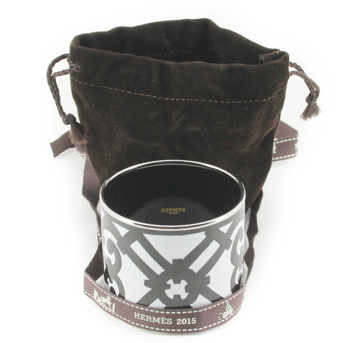 Bracciale Hermes Balcon du Guadalquivir modello grande in palladio,  smalto nero e smalto bianco - Detail D2