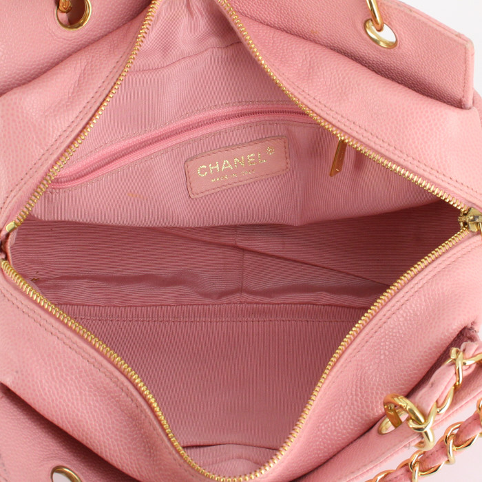 Sac cabas Chanel petit Shopping petit modèle en cuir grainé rose - Detail D2
