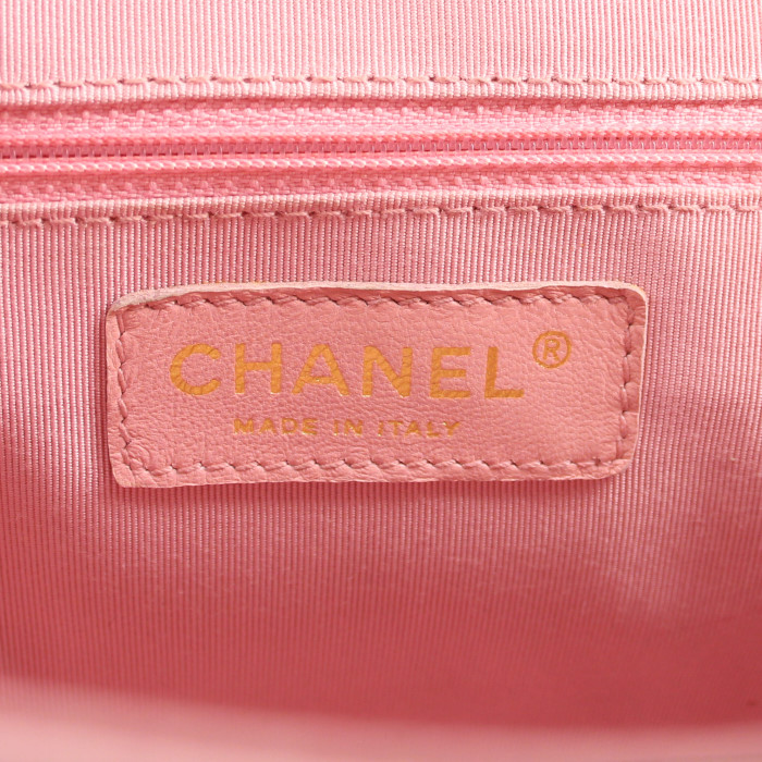 Sac cabas Chanel petit Shopping petit modèle en cuir grainé rose - Detail D3