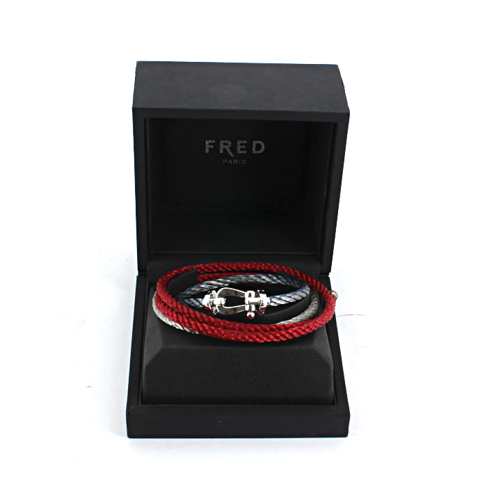 Fred Force 10 large model bracelet in white gold and stainless steel with 2 additionnal cables - Detail D2