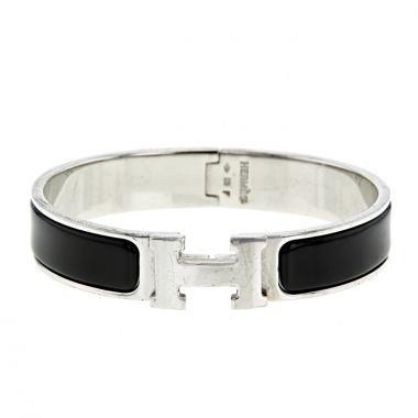Bracelet ouvrant Hermes Clic Clac petit modèle en palladium et émail noir