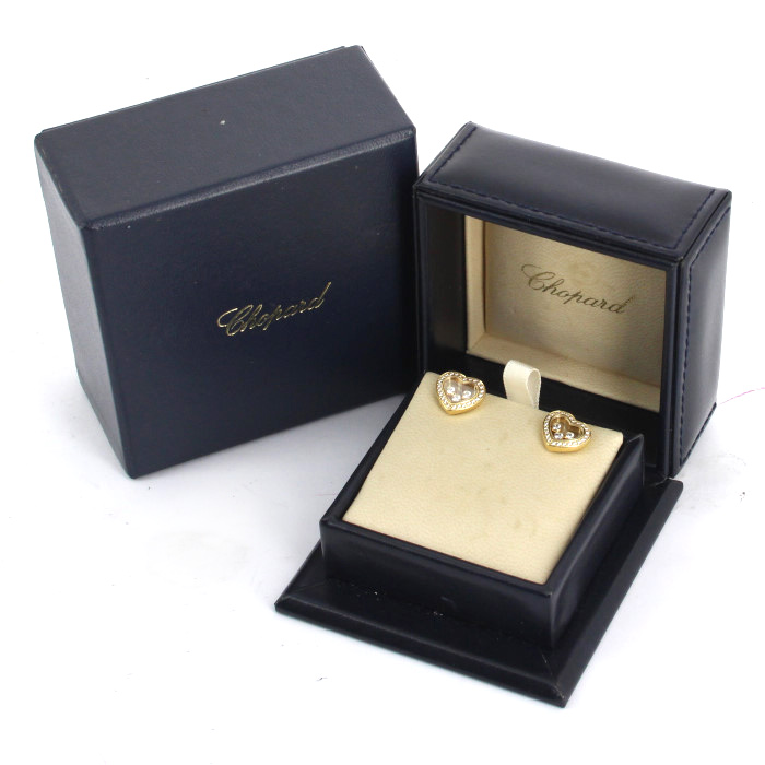 Pendientes Chopard Happy Diamonds modelo mediano en oro amarillo y diamantes - Detail D2