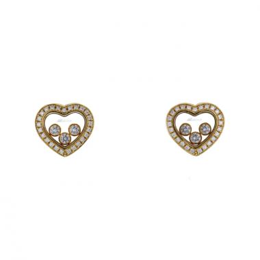 Paire de puces d'oreilles Chopard Happy Diamonds moyen modèle en or jaune et diamants