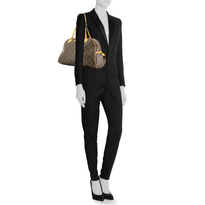 Bolso de mano Louis Vuitton en cuero natural y lona Monogram - Detail D1