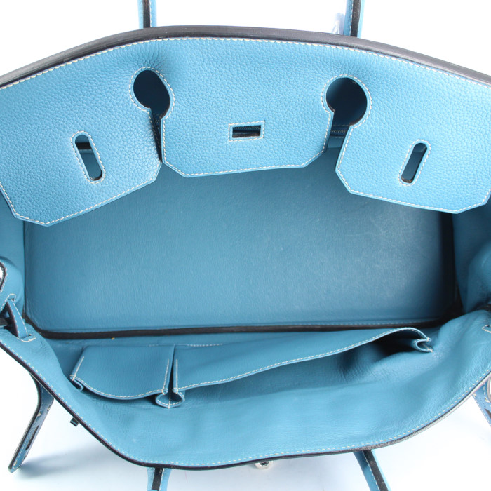 Bolso de mano Hermes Birkin Shoulder en cuero togo azul - Detail D2