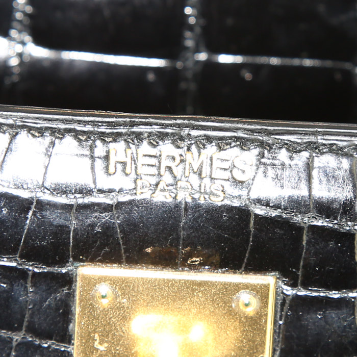 Bolso Hermès Kelly 32 cm para llevar al hombro o en la mano en cocodrilo porosus negro - Detail D3