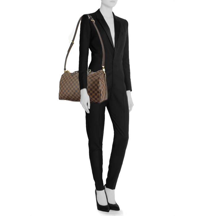 Borsa Speedy 35 in tela a scacchi e pelle marrone - Detail D2