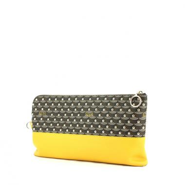 Pochette Fauré Le Page in tela monogram verde kaki e pelle gialla