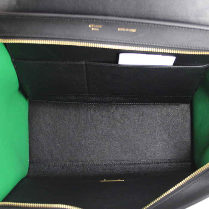 Sac à main Celine Trapeze moyen modèle en cuir noir et bleu et daim vert - Detail D3