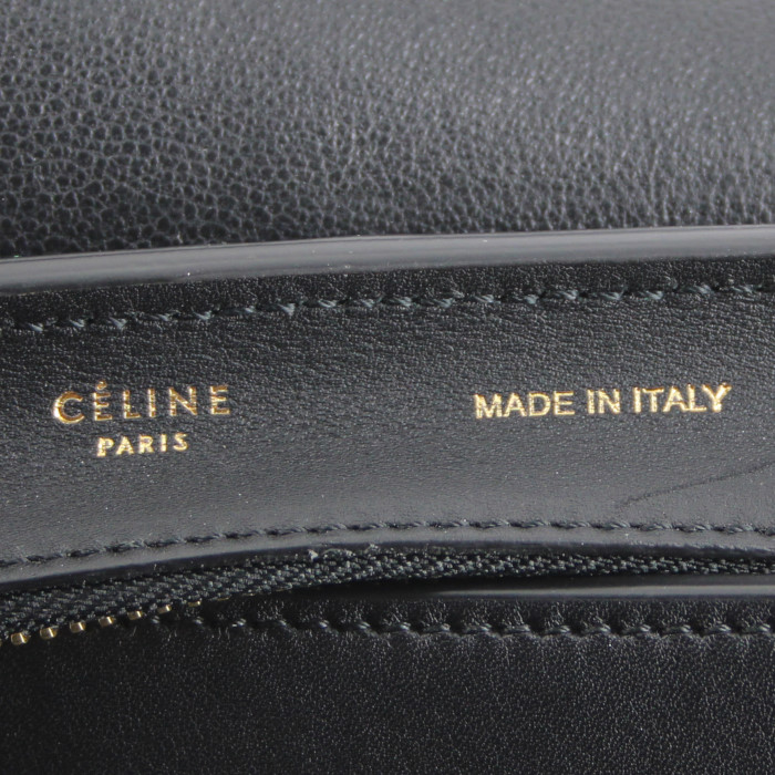 Celine Trapeze medium model handbag in black and blue leather and green suede - Detail D4