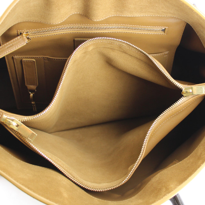 Shopping bag in camoscio marrone caramello e pelle marrone - Detail D2