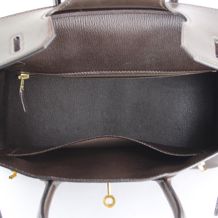 Sac à main Hermes Birkin 30 cm en cuir box marron-foncé - Detail D2
