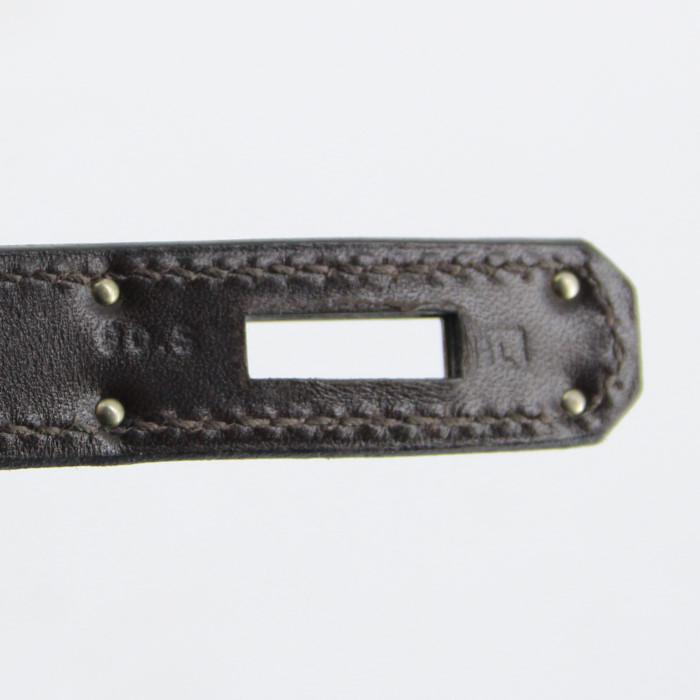 Sac à main Hermes Kelly 35 cm en toile marron et cuir marron - Detail D5