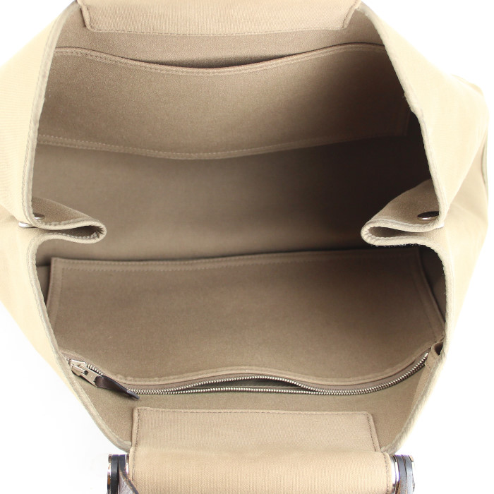 Bolso de mano Hermes en lona caqui y cuero marrón oscuro - Detail D3