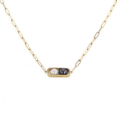 Collana Dinh Van 2 perles modello piccolo in oro giallo,  perla coltivata bianco e hematite