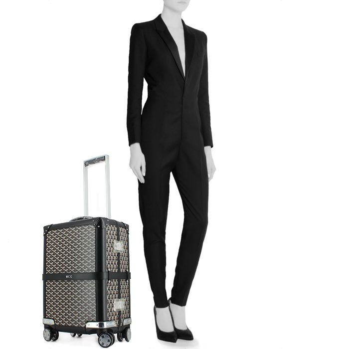 Valise Goyard Bourget en toile monogram enduite et cuir noir - Detail D1