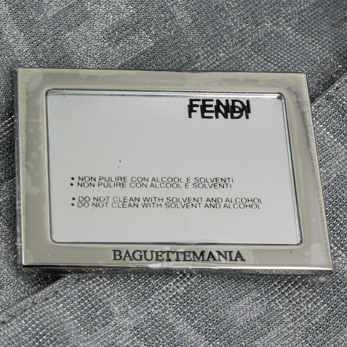 Fendi Baguette handbag in monogram canvas and silver leather - Detail D3