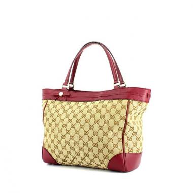 Gucci shopping bag in beige monogram canvas and pink leather
