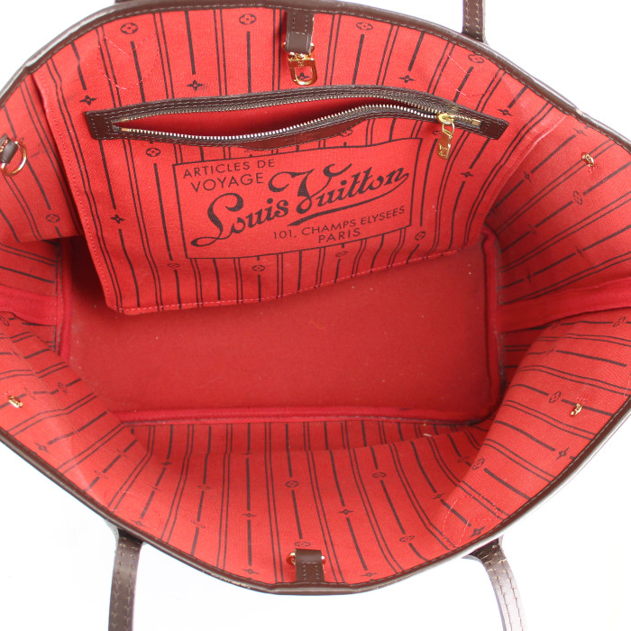 Bolso Cabás Louis Vuitton Neverfull modelo mediano en lona a cuadros revestida y cuero marrón - Detail D2