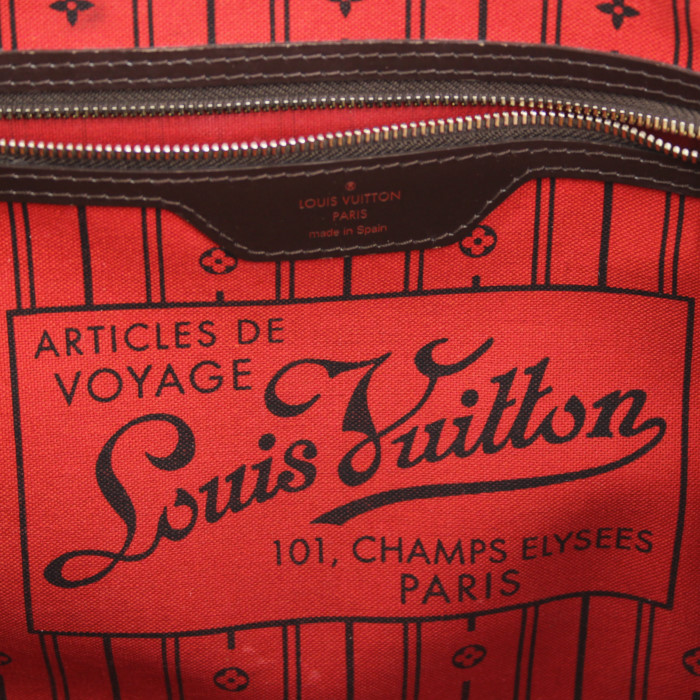 Bolso Cabás Louis Vuitton Neverfull modelo mediano en lona a cuadros revestida y cuero marrón - Detail D3