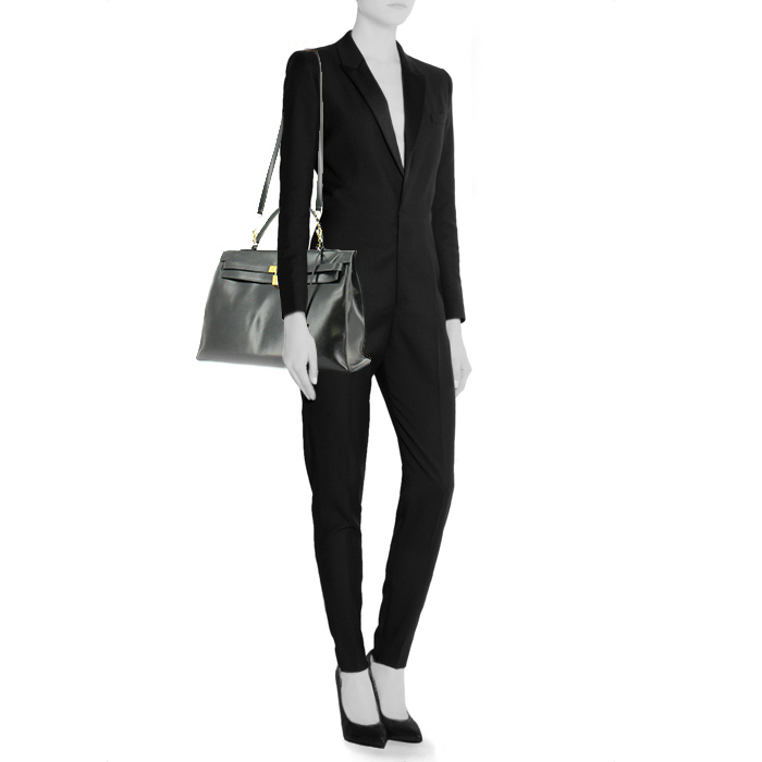 Borsa Kelly 35 cm in pelle box nera - Detail D1