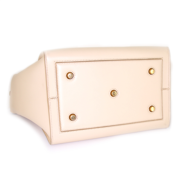 Celine Tie Bag medium model handbag in beige leather - Detail D4