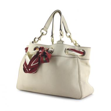 Sac à main Gucci en cuir blanc-cassé et tissu rouge
