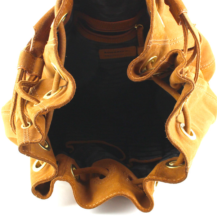 Borsa bisaccia in camoscio marrone caramello - Detail D2