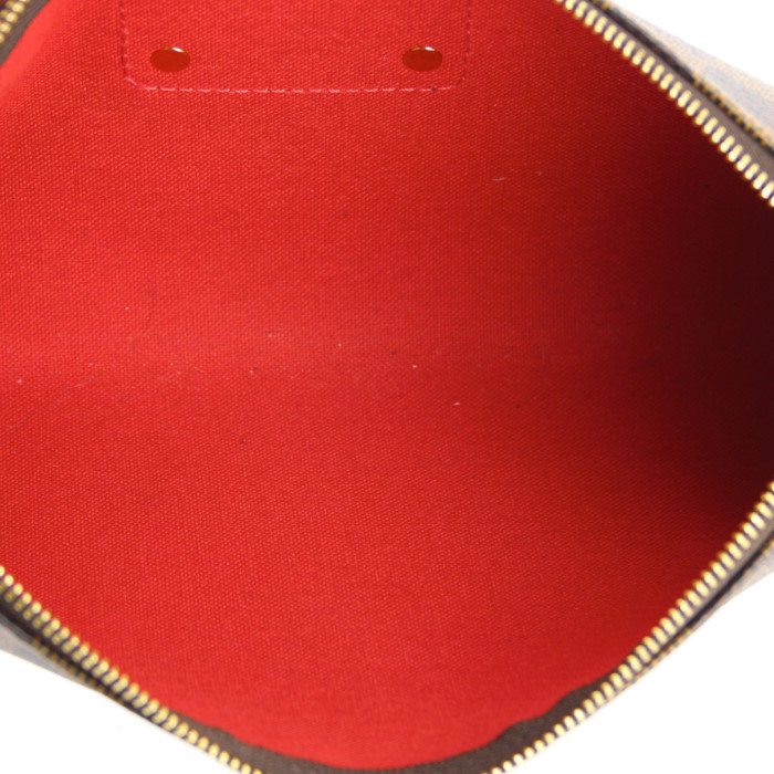 Bolsito de mano Louis Vuitton en lona a cuadros revestida y cuero marrón - Detail D3