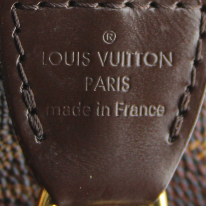 Bolsito de mano Louis Vuitton en lona a cuadros revestida y cuero marrón - Detail D4