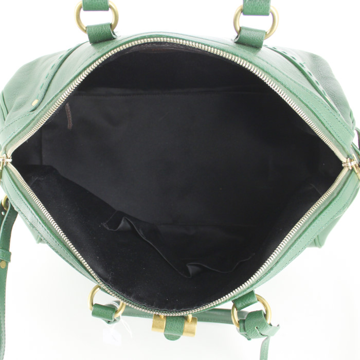 Yves Saint Laurent Easy handbag in green leather - Detail D3