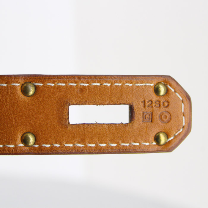 Borsa weekend Haut à Courroies in tela beige e arancione e pelle Barenia gold - Detail D4