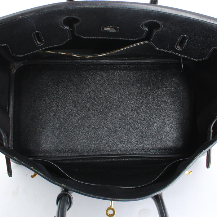 Hermes Birkin 35 cm handbag in black Gulliver leather - Detail D2