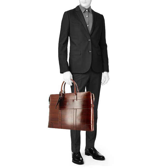 Borsa portadocumenti Dunhill in pelle marrone sfumato - Detail D1