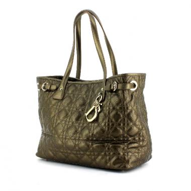 Shopping bag modello grande in tela cerata bronzo e pelle bronzo