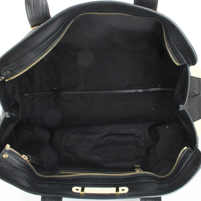 Bolso de mano Chloé en cuero negro y beige - Detail D2