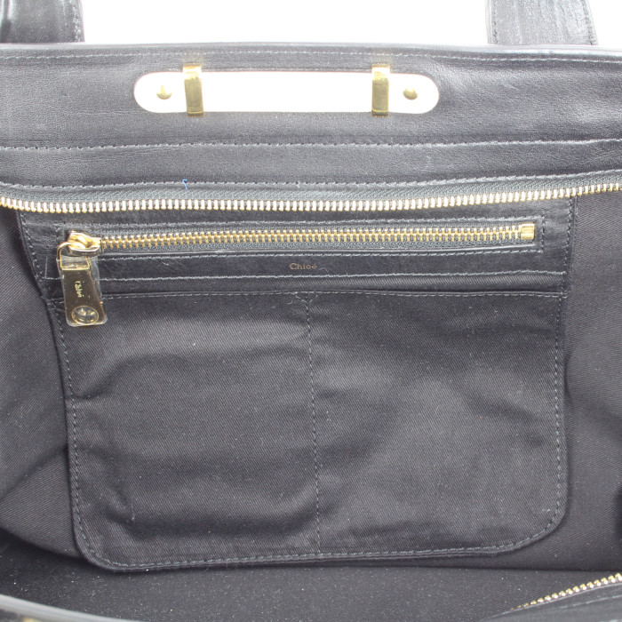 Bolso de mano Chloé en cuero negro y beige - Detail D3