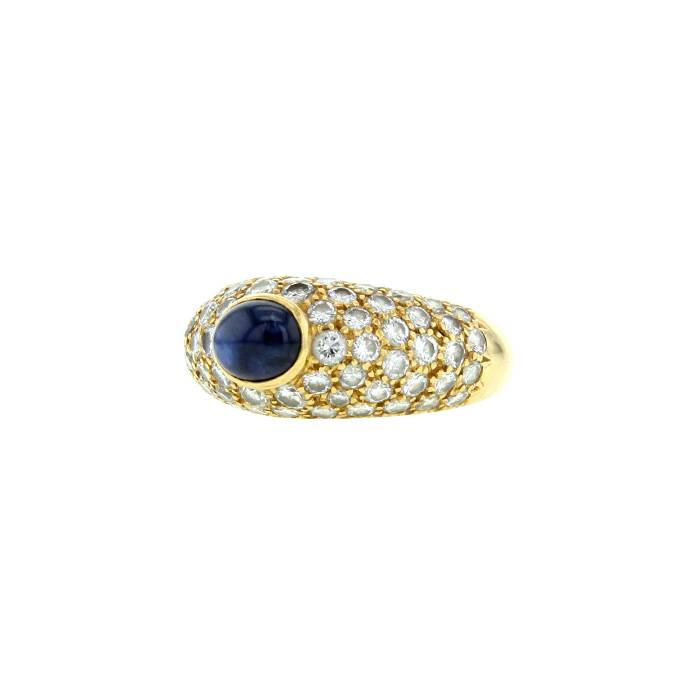 Bague bandeau Vintage en or jaune et diamants et en saphir