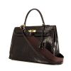 Hermès Kelly 35 cm bag worn on the shoulder or carried in the hand in brown crocodile - 00pp thumbnail