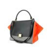 Celine Trapeze medium model handbag in black and grey leather and orange suede - 00pp thumbnail