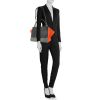 Celine Trapeze medium model handbag in black and grey leather and orange suede - Detail D1 thumbnail