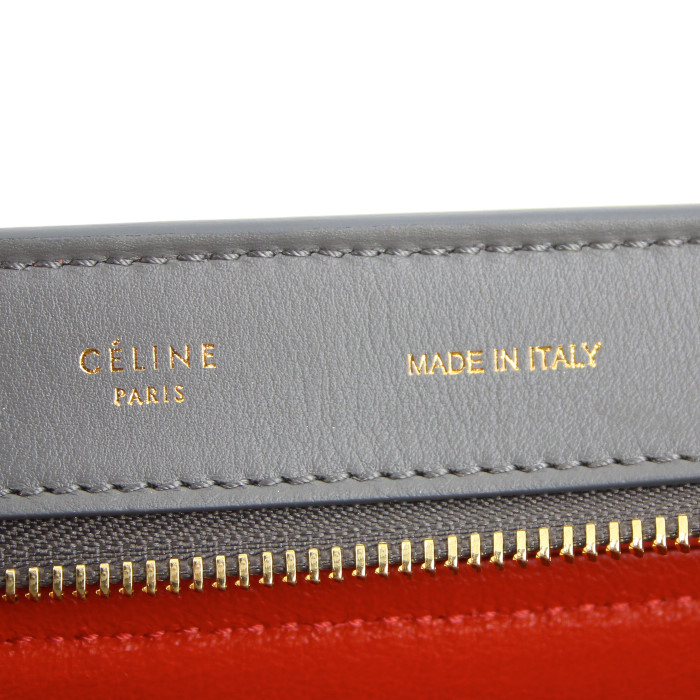 Sac à main Celine Trapeze moyen modèle en cuir noir et gris et suédine orange - Detail D4