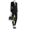 Celine Trapeze handbag in black and white leather and khaki suede - Detail D2 thumbnail