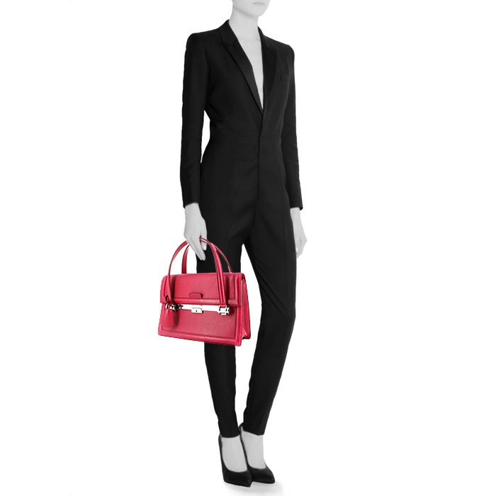 Dior Mitzah handbag in raspberry pink grained leather - Detail D1