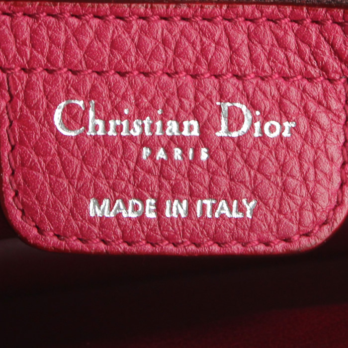 Dior Mitzah handbag in raspberry pink grained leather - Detail D3