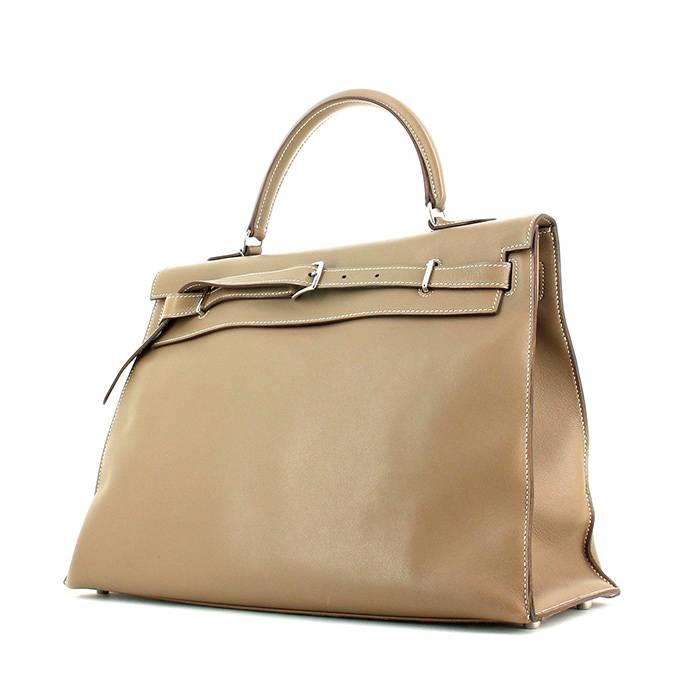 Hermes 32cm Etoupe Swift Leather Kelly Bag with Palladium Hardware
